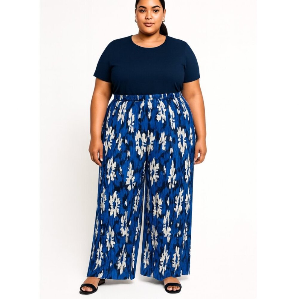 Joie | Floral Pleated Palazzo Wide Leg Pants Cobalt Blue | Size 3X